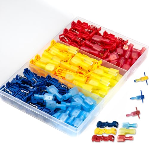 Quick Splice T Tap Wire Connectors for Wiring Self Stripping Disconnect Electrical Connect Assortment Kit 22 20 18 16 14 Gauge Car Speaker Taps Insulated Terminal (120Pcs) lkelyonewy