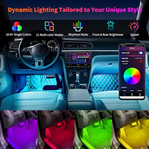 ATOTO Car LED Lights, Smart Interior Lights with App Control, 160 LEDs RGB Inside Car Lights with DIY 21 Music Modes 16 Million Color Switching-Independent Control of Front and Rear, CI-FLT01