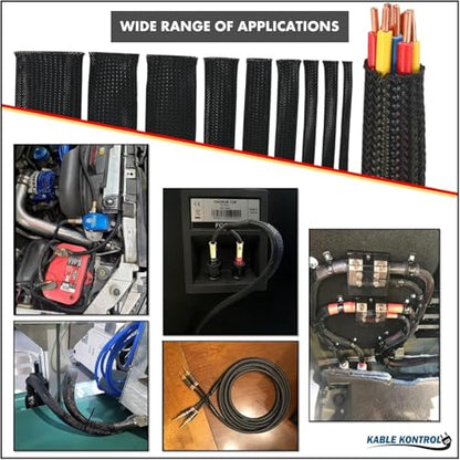 Kable Kontrol Cable Sleeve Expandable Nylon Braided Sleeving - 1/8” Inch – 500’ Feet – Automotive Wire Loom, Cable Wrap, Cord Protector from Pets, Cable Management - Black - size: 0.125" - 500' Feet