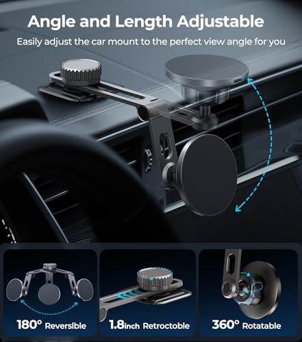Tesla Phone Mount Qi2 Charger for iPhone MagSafe 【Hidden Foldable Design】 15W Wireless Charging, Universal Car Magnetic Dashboard Phone Holder, Tesla Model 3/Y/Cybertruck Accessories