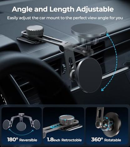 Tesla Phone Mount Qi2 Charger for iPhone MagSafe 【Hidden Foldable Design】 15W Wireless Charging, Universal Car Magnetic Dashboard Phone Holder, Tesla Model 3/Y/Cybertruck Accessories