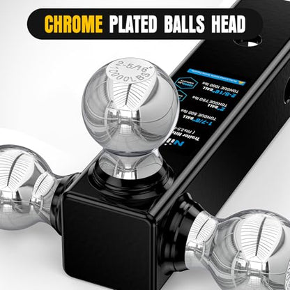 Nilight Multi-Ball Trailer Hitch Ball Mount, 1-7/8, 2, 2-5/16-Inch Balls, Triple Ball Mount fits 2-1/2-Inch Hitch Receiver, Chrome Plating - color: 2-1/2" hitch 3 ball