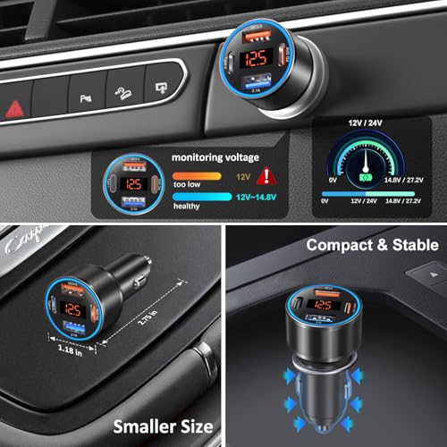 Car Charger USB C, 65W Multi Port Dual 12V Cigarette Lighter USB Charger - color: Black, size: 1-Pack