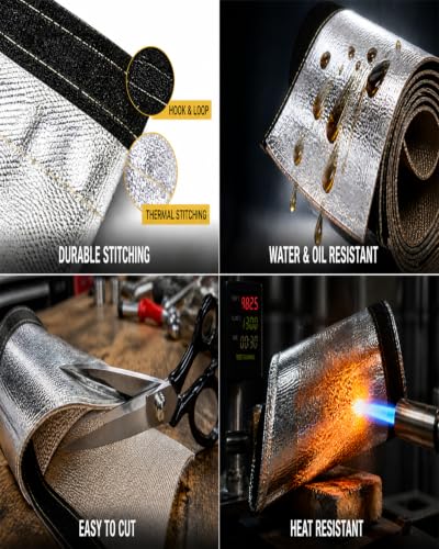 1/2" I.D. x 10FT Silver Aluminized Heat Shroud Sleeve, Wire Heat Shield Sleeve for Fuel Line, Brake Cables & High Temp Thermal Barrier Kit with 10 Pcs Stainless Steel Zip Ties & 1 Pair Gloves - size: 1/2''I.D. - 10FT