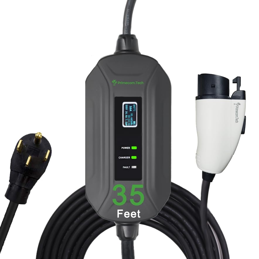 PRIMECOM Level 2 Electric Vehicle (EV) Charger (220V / 240Volt, 16Amp) Portable EVSE Smart Electric Car Charger, 30', 40', and 50 Feet Lengths (NEMA 14-50P, 35 Feet) - color: 14-50P, size: 35 Feet
