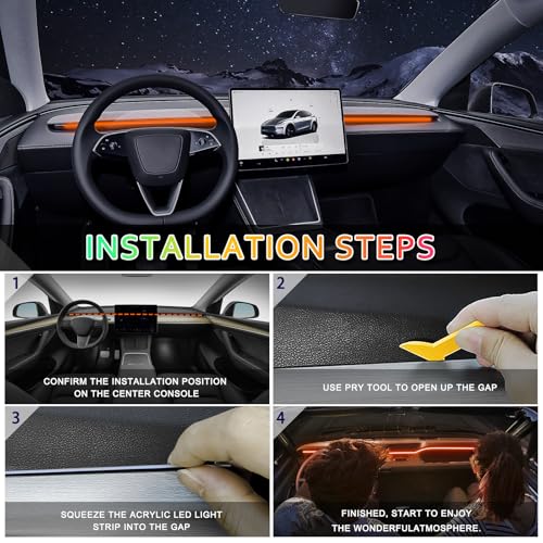 Acrylic Interior Car LED Strip Light with 6mm Sewing Edge - 43.3 inches Ambient Lighting Kits, Neon LED Strip Light(110CM/43.3IN, Orange) - color: 110CM/43.3IN, Orange