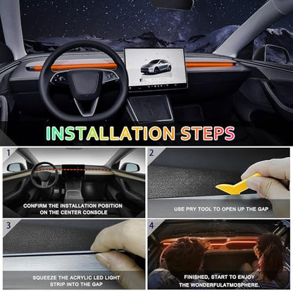 Acrylic Interior Car LED Strip Light with 6mm Sewing Edge - 43.3 inches Ambient Lighting Kits, Neon LED Strip Light(110CM/43.3IN, Orange) - color: 110CM/43.3IN, Orange