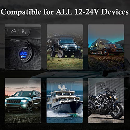 PD 45W USB C Quick Charger 18W USB 3.0 Charger Socket Waterproof with Switch LED Voltmeter and Wire Fuse DIY Kit for 12V/24V Car Boat Marine ATV Bus Truck RV Motorcycle
