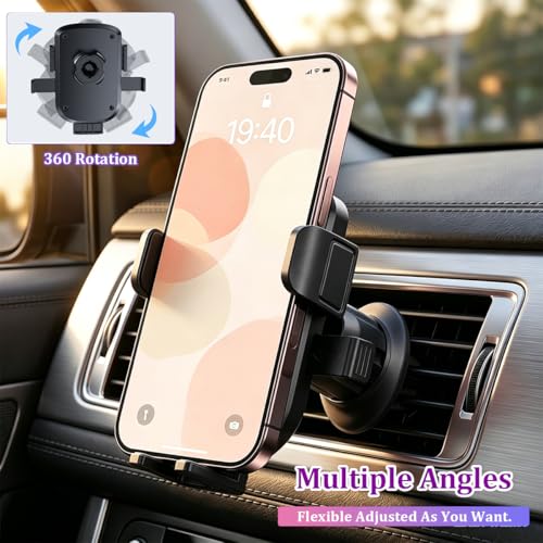 Car Phone Holder, Strong Suction Vehicle Windshield Air Vent Cellphone Mount Cradle, Adjustable Hands Free Automotive Smartphone Stand Accessories, Universal Fit (Black) - color: Black