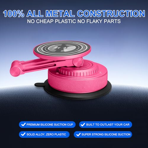 PIEPIE All-Metal Alloy Long Arm Magnetic Suction Cup Car Phone Mount(Pink) - color: Pink