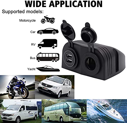 Waterproof Dual USB Charger Power Adapter (5V 2.4A / QC3.0 Quick Charge 3.0) + Cigarette Lighter Socket Tent Type Panel 12 / 24V DC for Car Motorcycle Boat Marine ATV RV