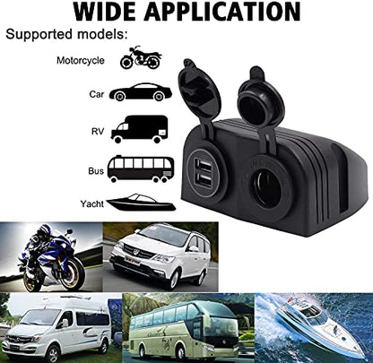 Waterproof Dual USB Charger Power Adapter (5V 2.4A / QC3.0 Quick Charge 3.0) + Cigarette Lighter Socket Tent Type Panel 12 / 24V DC for Car Motorcycle Boat Marine ATV RV
