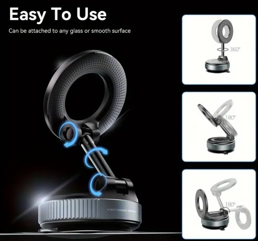 Car Phone Holder with Ultra Strong Vacuum Suction Cup - 360° Adjustable & Rotatable MagSafe Phone Mount for Car/Desk/Office/Gym/Mirror and Universal Use for iPhone, Android & Other Phones