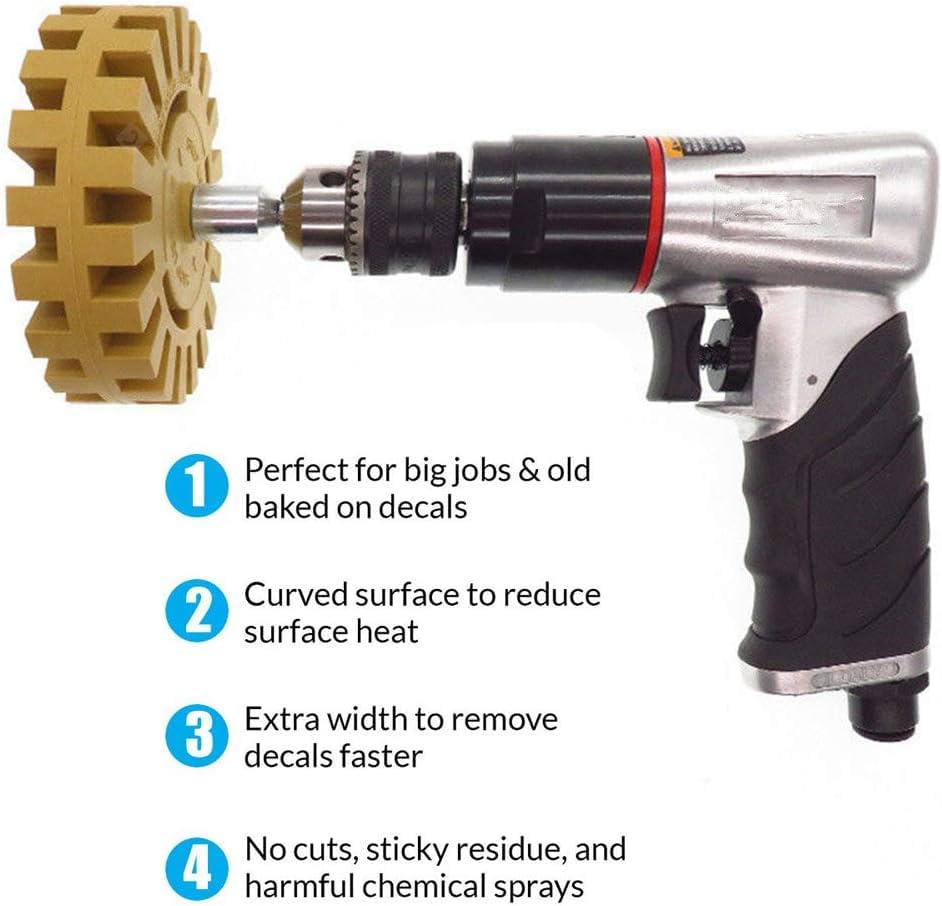 4PCS Decal Remover Eraser Wheel Tool Kit, 4inch Rubber Power Drill Attachment with Adapter for Removes Car Adhesive, Pinstripe, Sticker, Vinyl.