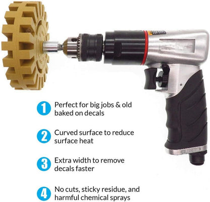 4PCS Decal Remover Eraser Wheel Tool Kit, 4inch Rubber Power Drill Attachment with Adapter for Removes Car Adhesive, Pinstripe, Sticker, Vinyl.