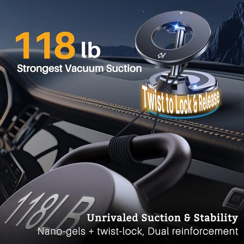 Vacuum Magnetic Car Phone Mount, 118LBS Nano Gel Suction Cup, 360° Adjustable, Compatible with Magsafe iPhone 12-17 Air Pro Max, Car Phone Holder for Dashboard Windshield Textured Surfaces - color: Dark Blue