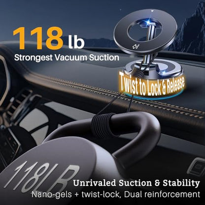 Vacuum Magnetic Car Phone Mount, 118LBS Nano Gel Suction Cup, 360° Adjustable, Compatible with Magsafe iPhone 12-17 Air Pro Max, Car Phone Holder for Dashboard Windshield Textured Surfaces - color: Dark Blue