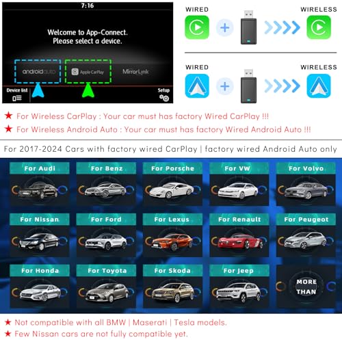 2IN1 Wireless CarPlay Android Auto Adapter for Apple iPhone ＆ Android (2025-2026 Upgrade), Convert Original Wired to Wireless CarPlay Adapter USB Dongle, Plug & Play, Fast Stable Connection