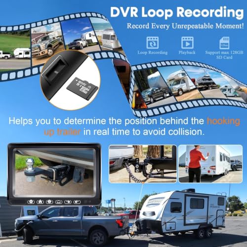 RV Backup Camera with Solar Magnetic - 50 FT Long Distance No Signal Delay - size: 7.1" RV Trailer Backup Camera