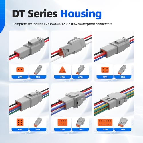 305PCS Deutsch Connector Kit, Hoodutric IP67 Waterproof Electrical Plugs DT 2/3/4/6/8/12 Pin Connectors with 74 Pairs Size 16 Stamped Contacts, Crimper & Terminal Removal Tool for Car Truck Boat
