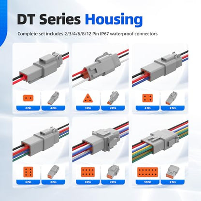 305PCS Deutsch Connector Kit, Hoodutric IP67 Waterproof Electrical Plugs DT 2/3/4/6/8/12 Pin Connectors with 74 Pairs Size 16 Stamped Contacts, Crimper & Terminal Removal Tool for Car Truck Boat