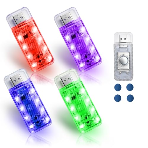 4 PCS Car LED Lights, USB Plug-in Rechargeable 8 High-Brightness,Portable Touch Control Dimmable Night Light for Car/Bedroom/Party/Holiday Decoration (1 Red&1 Blue& 1 Green& 1 Purple) - color: 1Red&1Blue&1Green&1Purple