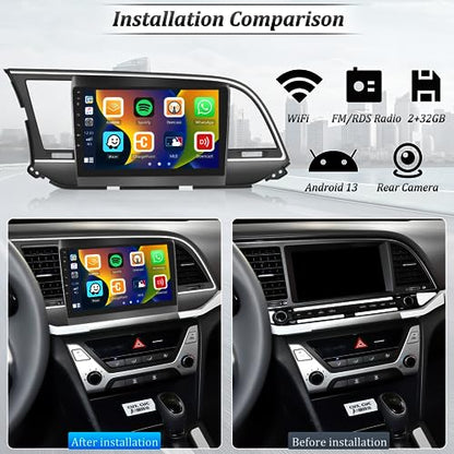 [2+64G] Android 15 Car Radio Stereo for Hyundai Elantra 2016-2018, 9 Inch Touch Screen IPS Car Radio with Wireless Carplay&Android Auto,GPS,WiFi,Bluetooth,FM/RDS,SWC, AUX-in,EQ,WiFi+Free Backup Camera - color: For Hyundai Elantra 2016-2018