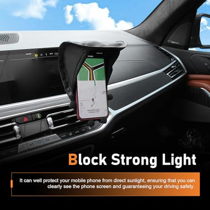 Car Cell Phone Sunshade, Anti-glare & Heat Insulation Shield, Vertical Dashboard Holder Sunshade Cover for Most Phones, Foldable Umbrella Cover for Most Cars Motorcycles (Black)