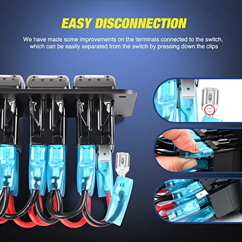 Nilight - 90117G 4 Gang Rocker Switch Panel Waterproof Pre-Wired Aluminum Switch Panel with Dual USB Cigarette Lighter Socket Voltmeter12V-24V DC ON Off Switch Panel for Cars Rvs Trucks, Blue - color: Blue, size: 4+3 Gang Dual USB