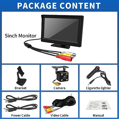 Backup Camera with 5Inch Monitor, 170 Degree Wide View Angel Night Vision Waterproof Vehicle Reverse Rear View Camera System for Car Truck - size: 5''+ Camera