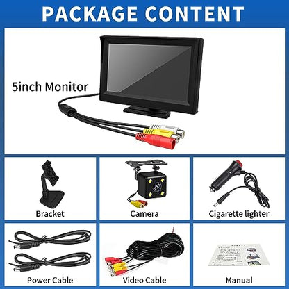 Backup Camera with 5Inch Monitor, 170 Degree Wide View Angel Night Vision Waterproof Vehicle Reverse Rear View Camera System for Car Truck - size: 5''+ Camera