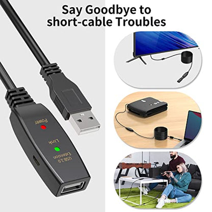 50FT Active USB Extension Cable 2.0 Male to Female with A Extension chipset Signal Booster - Active Extension/Repeate - color: USB 2.0 Extension Cable Black, size: 50FT