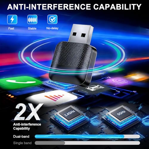 DUAIU Wireless CarPlay Adapter for iPhone & Android Auto – Mini Plug & Play Car Play No Delay, Dual-Band 2.4G/5G, Auto Reconnect, Converts Wired to Wireless for 2018+ Cars, USB-A & USB-C