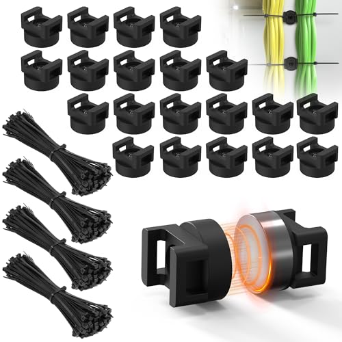 Magnetic Zip Tie Mount with 200pcs Nylon Zip Ties 25LBS Magnetic Wire Holder Multipurpose Magnet Zip Tie Mount, Waterproof Magnet Cable Tie Holders for Automotive Electrical Wiring Management - color: 220 Pack