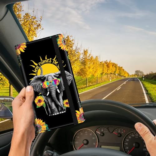 Car Registration and Insurance Card Holder, Vehicle License Documents Glove Box Compartment Organizer Wallet, ID Card Holder for Car Essentials Automobile, Elephant and Sunflowers - color: Elephant and Sunflowers