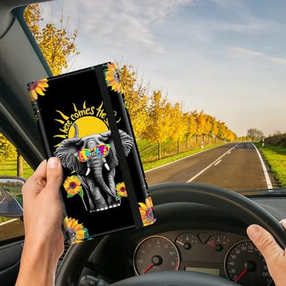 Car Registration and Insurance Card Holder, Vehicle License Documents Glove Box Compartment Organizer Wallet, ID Card Holder for Car Essentials Automobile, Elephant and Sunflowers - color: Elephant and Sunflowers