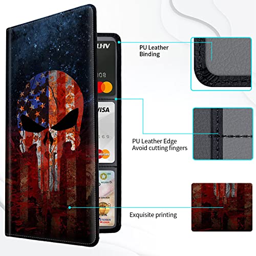 Car Registration and Insurance Card Holder, Premium Leather Vehicle Wallet Cover for Glove Box Car Organizer Drivers License/Cards/ID - Essentials Document Holder, Death Skull American Flag - color: Death Skull American Flag