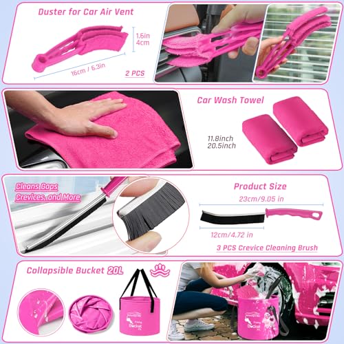 47PCS Car Detailing Kit Interior Cleaner, Car Cleaning Supplies with High Power Car Vacuum Cleaner,Auto Detailing Kit,Car Wash Kit with Bucket Detailing Brush Set,Pink Car Accessories for Women - color: 47PCS