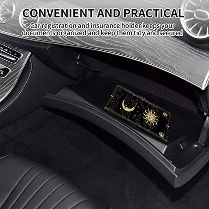 Car Registration and Insurance Card Holder, Vehicle License Documents Glove Box Compartment Organizer Wallet, ID Card Holder for Car Essentials Automobile, Sun Moon Clouds Witchy - color: Aesthetic Sun Moon Clouds