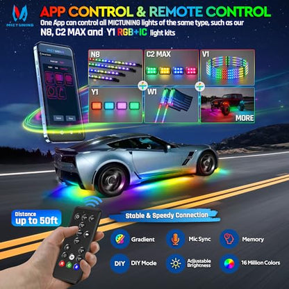 MICTUNING N8 RGB+IC Underglow Light Kit Soundsync - color: APP+Remote, size: RGB+IC
