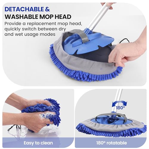 Car Wash Brush with Long Handle, 60'' Car Wash Mop, 7Pcs Chenille Microfiber Cars Washing Kit with Window Squeegee/Microfiber Towels /Wheel Brush for Cars RV Truck Boat Floor Window, Blue - color: Blue