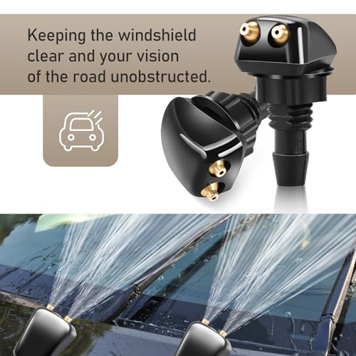 2 PCS Car Double Hole Straight Column Front Windshield Water Spray Nozzle, 1.14" x 0.71" Adjustable Powerful Jet Wiper Cleaning Nozzle, 0.31" Connector with Plastic Nut, for Cars (Black)