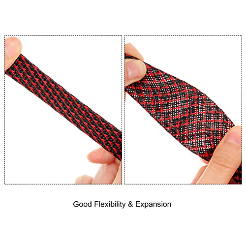 Boao 50ft PET Expandable Braided Cable Sleeve, Wire Loom Braid Sleeving with 127 Pieces Shrink Tube for Audio Video and Other Home Device Cable Automotive Wire(1 Inch, 1/4 Inch, 3/4 Inch,Red) - color: Red, size: 1 Inch, 1/4 Inch, 3/4 Inch