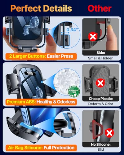YRU [True Upgrade for Safety Car Phone Holder Mount [Patent & Military-Grade] Dashboard Cell Phone Holder for Car Vent Windshield Phone Stand for iPhone 17 16 15 14 Pro Max Truck Samsung, Black Blue - color: Black Blue
