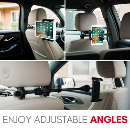 Macally Tablet Holder for Car Headrest - Adjustable iPad Headrest Mount for Car - Super Secure Car iPad Holder Backseat Kids - Fits All 4.7-12.9" Back Seat Devices (iPad Pro/Air/Mini, Nintendo Switch) - color: Black