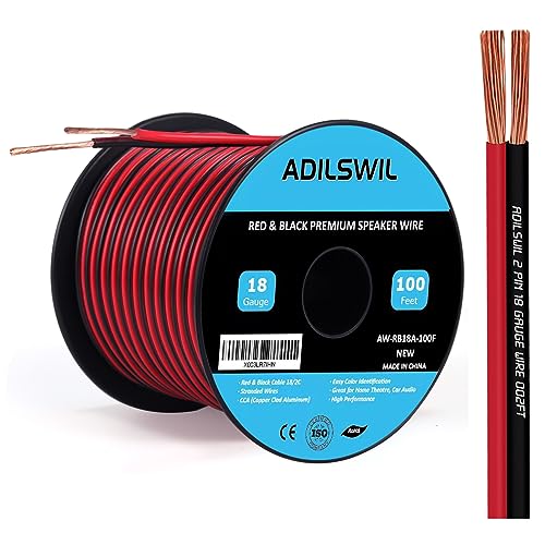 18AWG 100FT Speaker Wire, 2 Conductors Electrical Red Black Cable Hookup LED Lighting Strips Flexible Wire Extension Cord 18 Gauge Copper Clad Aluminum Copper Wire 12V/24V DC Cable - size: 18AWG 100FT CCA