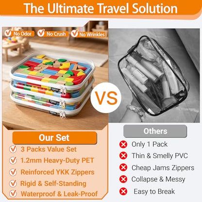 YQBRAO Clear Hard Shell Zipper Cases, 3 Large Travel Organizers, White - color: White, size: 3 Pack(L)
