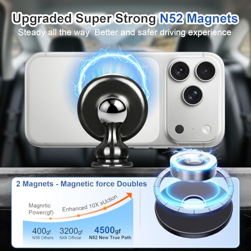 Ultra-Strong Magnetic Phone Holder for Car Dashboard MagSafe 360° Rotation Aluminum Alloy Metal Car Mount Compatible with iPhone 17 Pro Max/16 Smart Phone iPad Tablets Accessories(Black