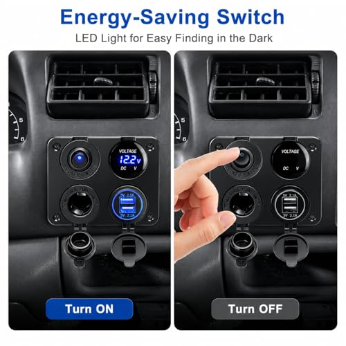 Linkstyle 4 in 1 Car Charger Panel, 4.2A Dual USB A Charger Port, Cigarette Lighter Socket with LED Voltmeter & Rocker Switch for 12V/24V Marine Boat RV Truck - color: 4 in 1 Charger Socket Panel
