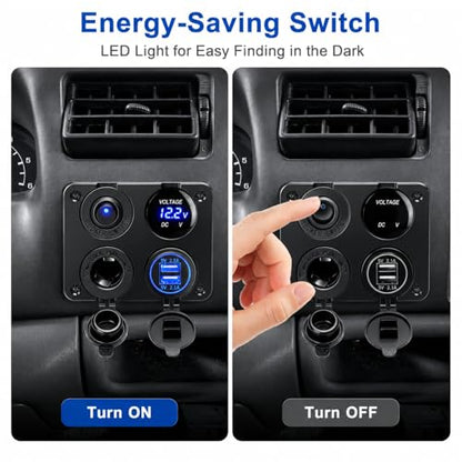 Linkstyle 4 in 1 Car Charger Panel, 4.2A Dual USB A Charger Port, Cigarette Lighter Socket with LED Voltmeter & Rocker Switch for 12V/24V Marine Boat RV Truck - color: 4 in 1 Charger Socket Panel